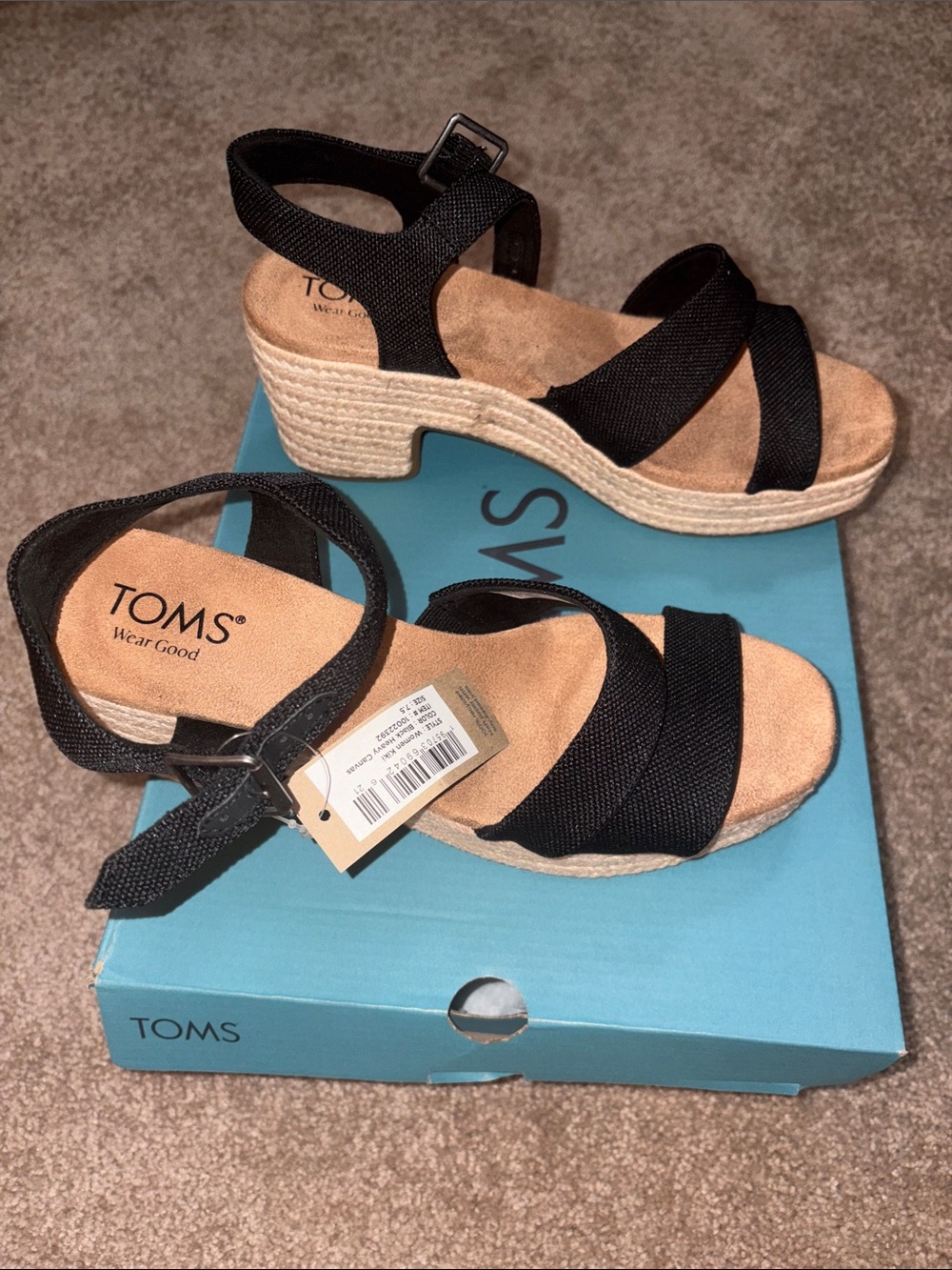 TOMS Black Espadrille Platform Sandals - Women's KIKI 7.5 - Picture 5 of 5